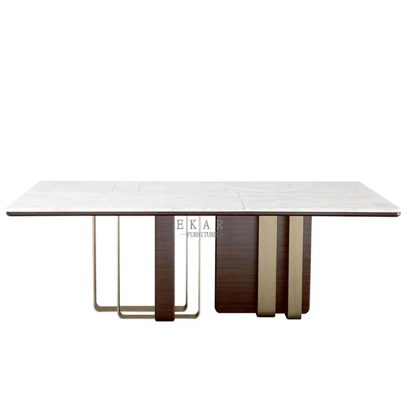 Italian Modern Elegant Marble Top Long Dining Table set Dining Room Furniture metal legs dining table set