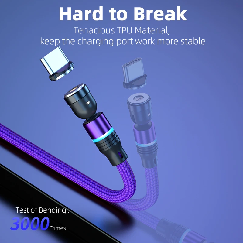 Magnetic 3 in 1 charging cable 540 degree rotate type c fast charging magnetic usb cable magnetic charger cable