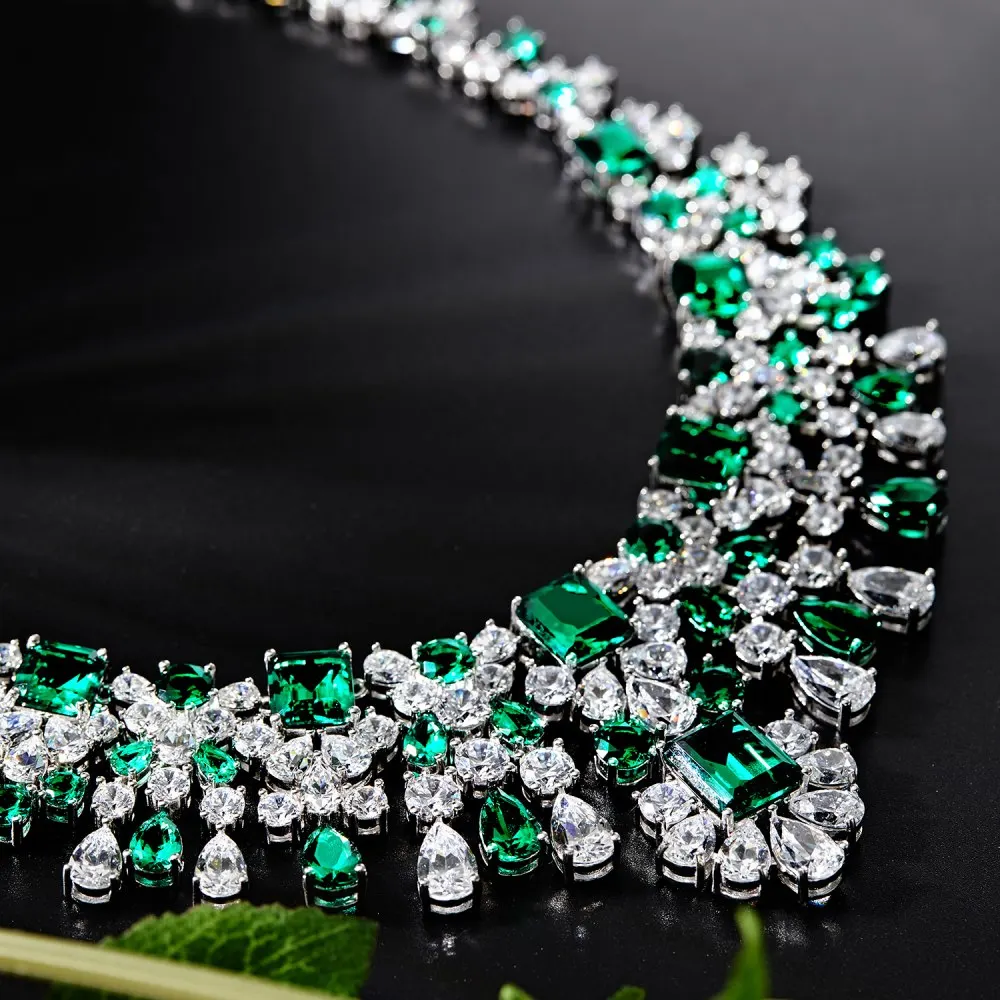 Emerald S925 Sterling Silver Custom Cz Cubic Zirconia Stone Tennis Necklace Designs Big Diamond Necklaces For Women Bride Gift