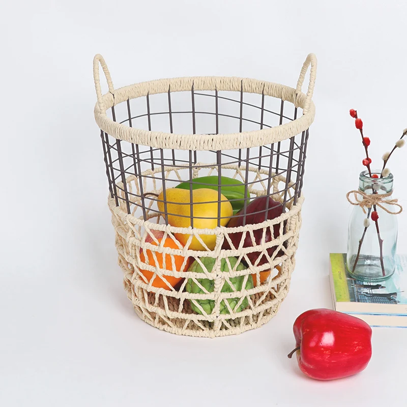 Handmade woven round seagrass storage basket with handle wicker woven basket water hyacinth storage basket