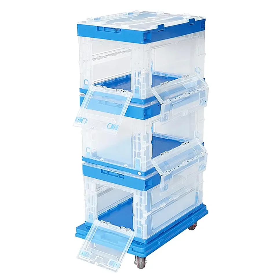 Durable Transparent Collapsible Crate Plastic Folding Storage Box With Lid