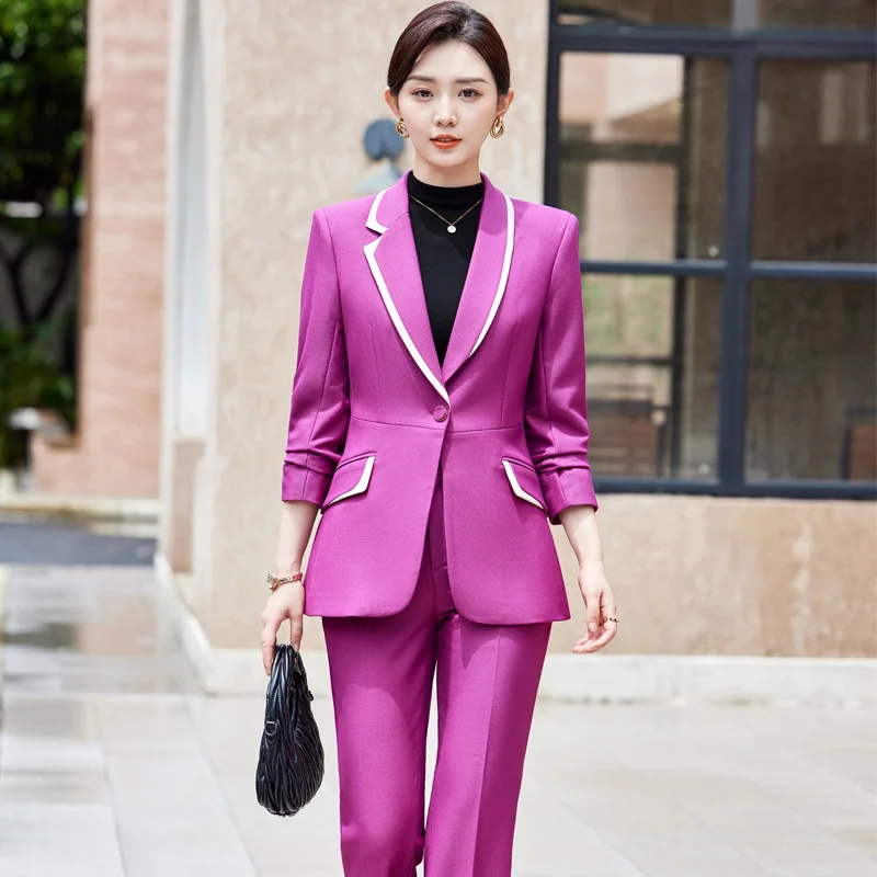 Latest Design OCA6815 Ladies Leisure Blazer Suits Elegant Velour Business Style Button Decoration Plus Size Option Solid Pattern