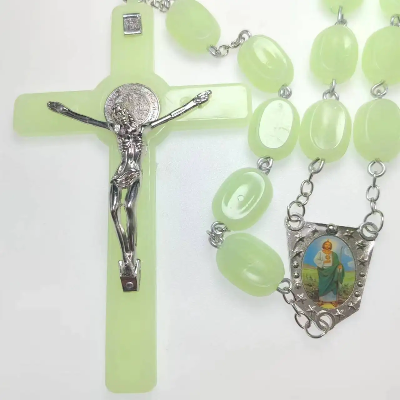 Glow-in-the-dark beads wall hanging large rosary cross luminous wall necklace home decoration