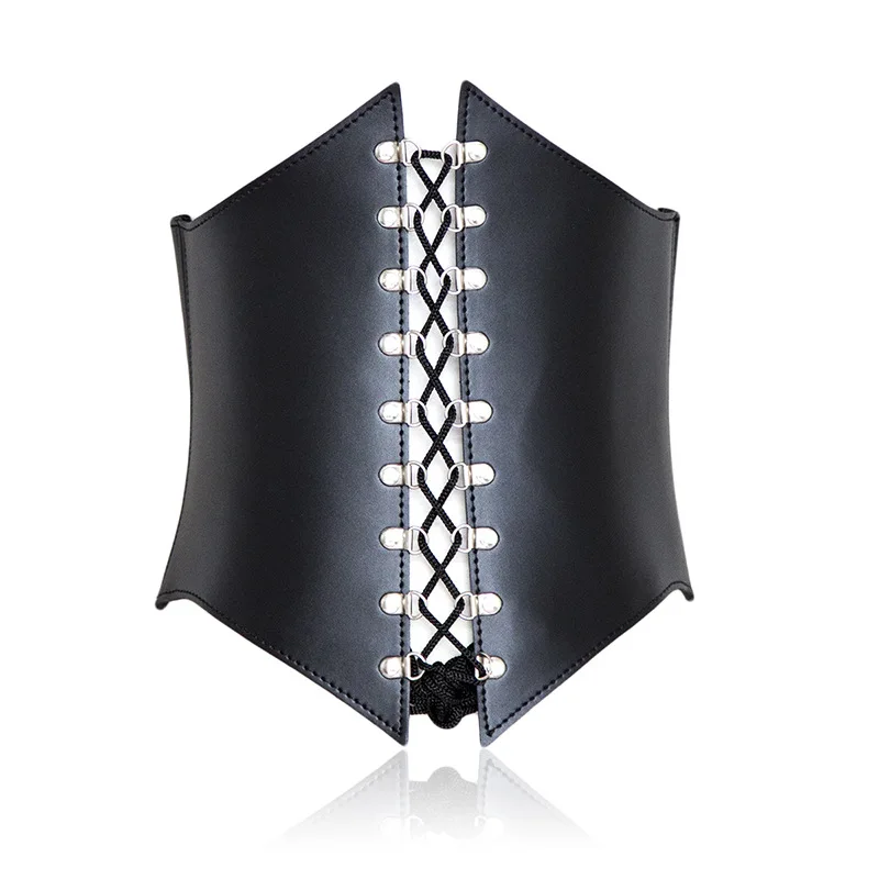 Black Genuine Leather Lace-Up Corset SM Adult Alternative Products Threaded Girdle Body Harness Erotic Lingerie