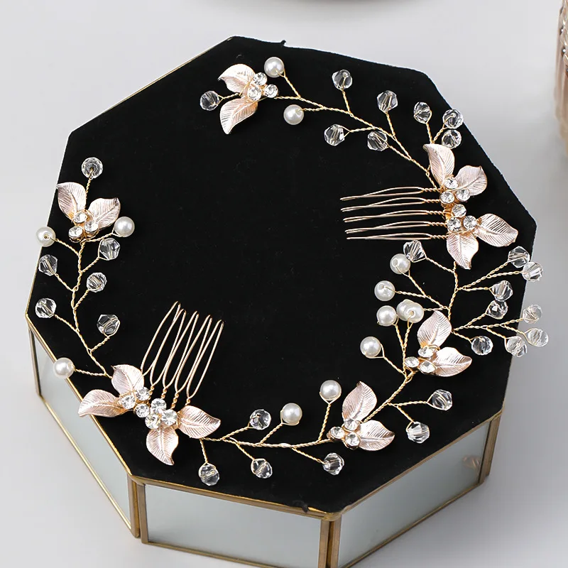 New Style Bride Hair Accessories Handmade Pearl Twisted Flower Comb Garland Princess Headwear For Wedding Accessories