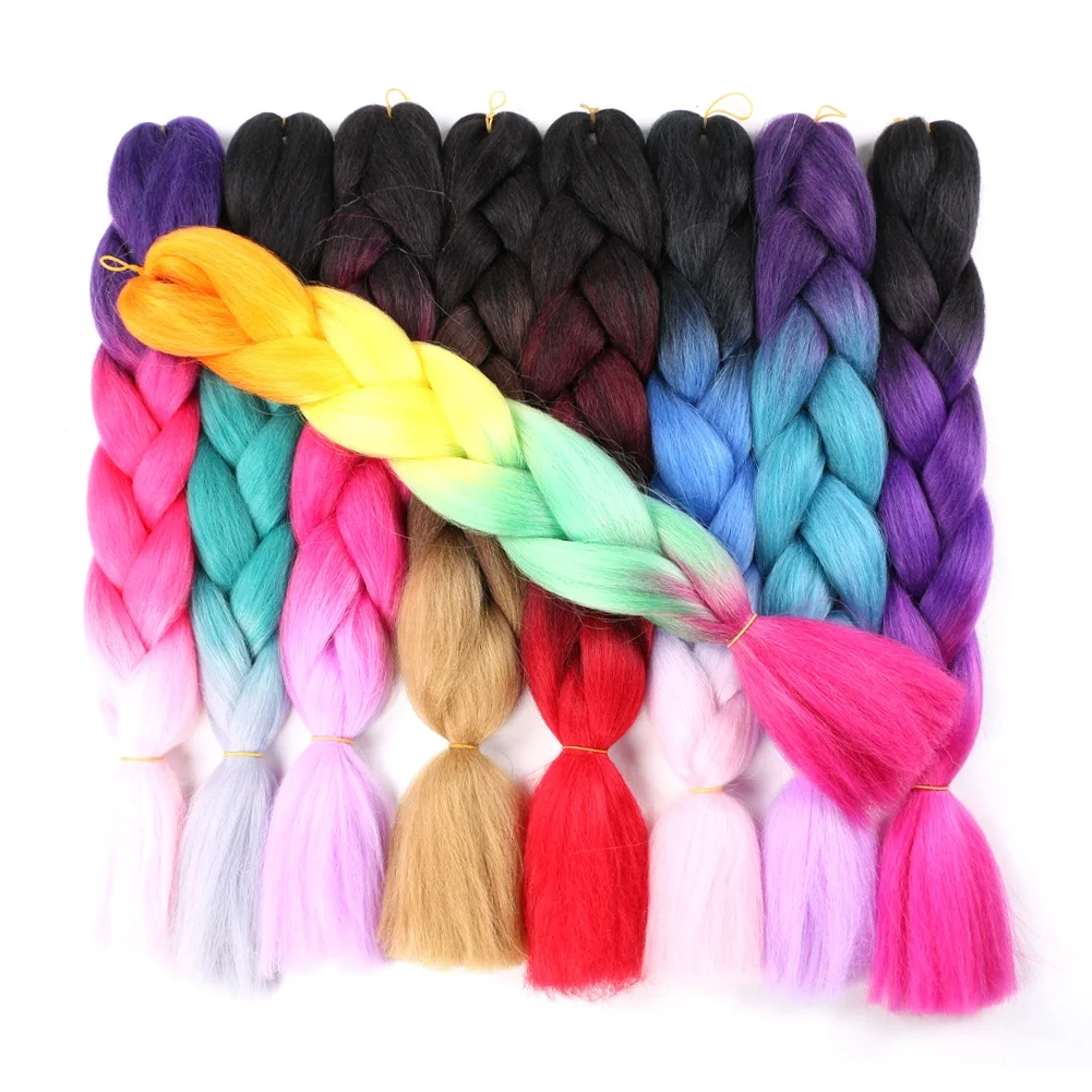 
Synthetic Hair Crochet Box Braids Customized 24 Inch 100g Single Ombre Color Bulk Hair Jumbo Braids 