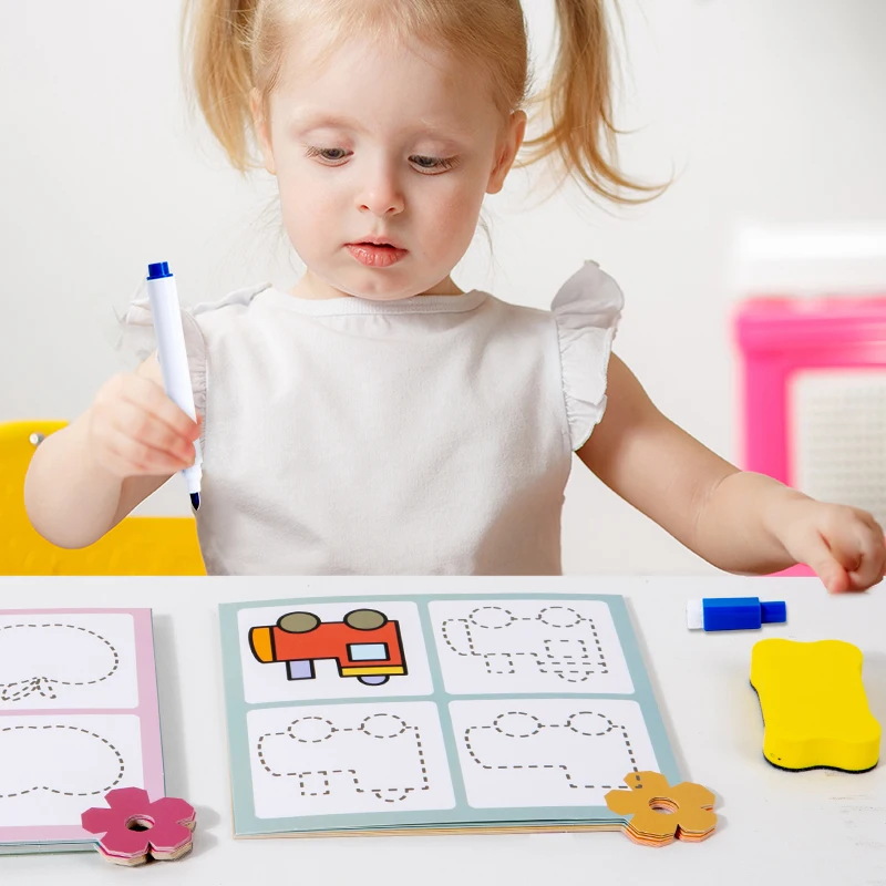 Educational drawing notebook with control pen for drawing children for years 2-4 and 5-7