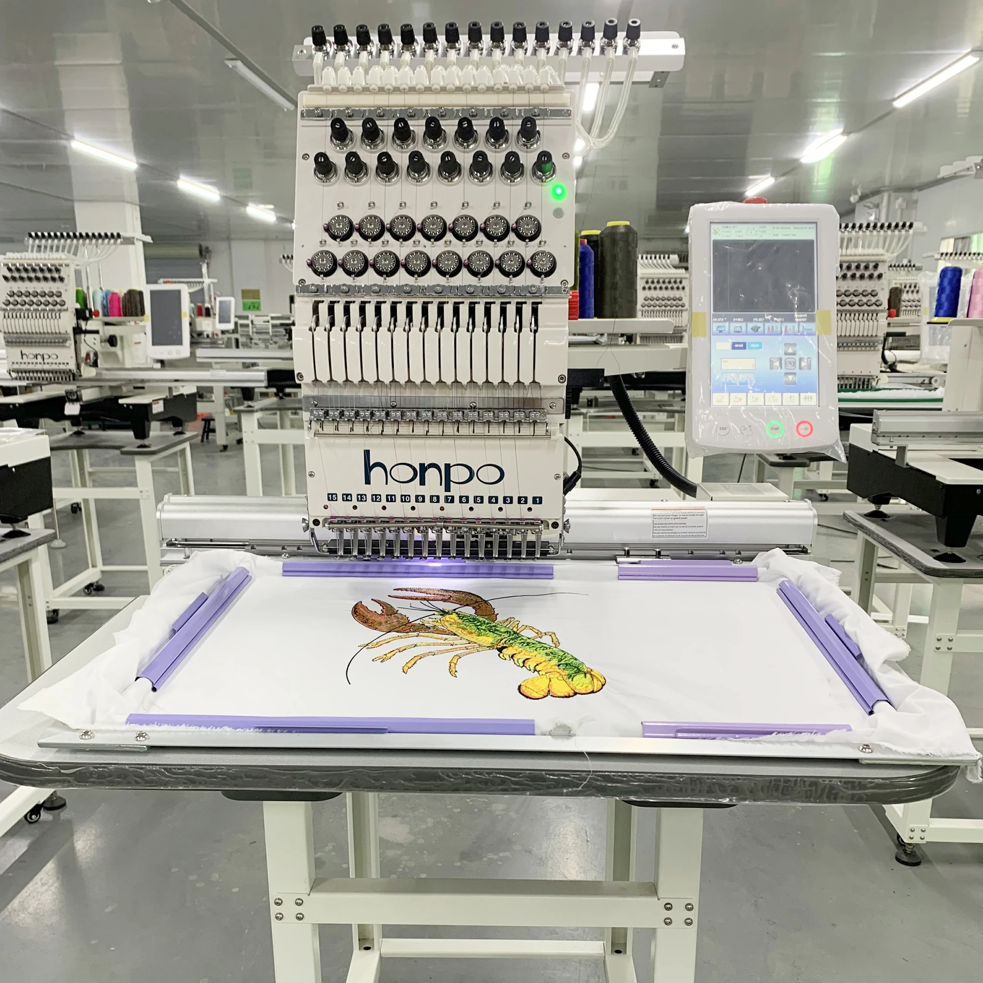 Плоская вышивальная машина HONPO с одной головкой для вышивки шляп, вышивки одежды с компьютеризированной