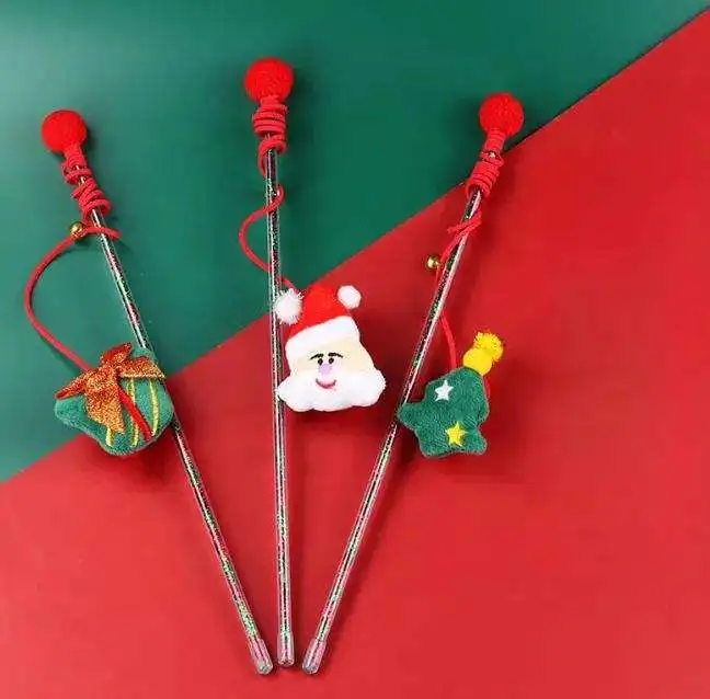 Toys for pets christmas pet gift Cute snowman Christmas tree bell teasing stick cat interactive movement toy