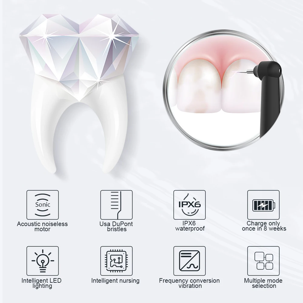 
dental ultrasonic scaler 2 Useful Head Rechargeable smart tooth brush electronic sonic electric toothbrush 