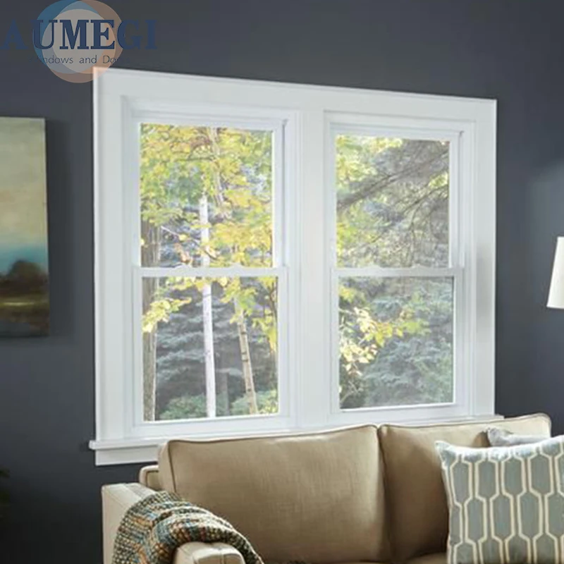 Aumegi Custom Broken Bridge Aluminum Hung Window  With Insect Screen Vertical Sliding Grill Design Single Hung Window