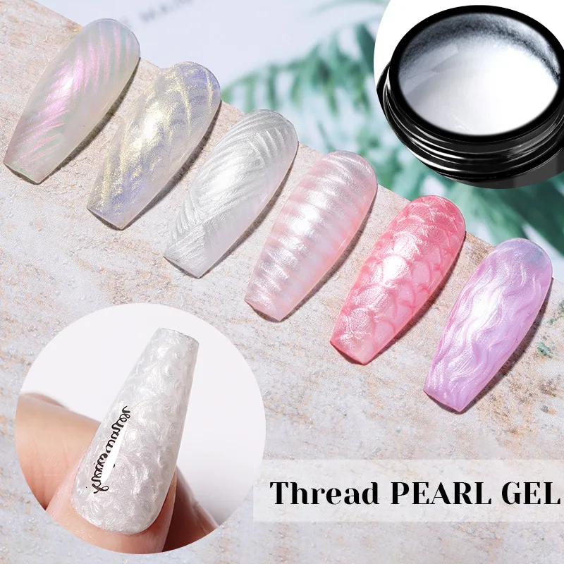 Thread Glue Nail Art Painting Gel Opal Semi-permanent UV Gel Varnish with Screw Shell Pearl 6 Colors 7ml Nail Accessories 8.2cm