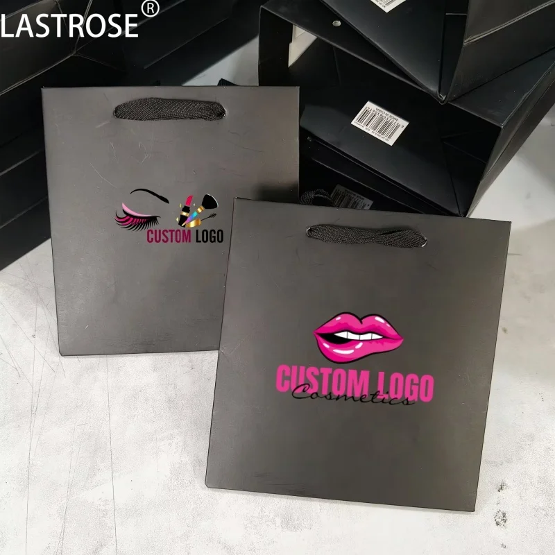 Wholesale  Pink Black Colorful Luxury Recyclable Handle Paper Shopping Bag Private Label Cosmetic Gift Bag