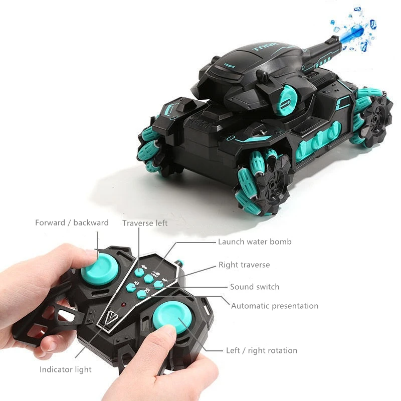 ABS hot selling 2.4G water bomb tank light music toy Christmas gift smart launch water bomb remote control tank car