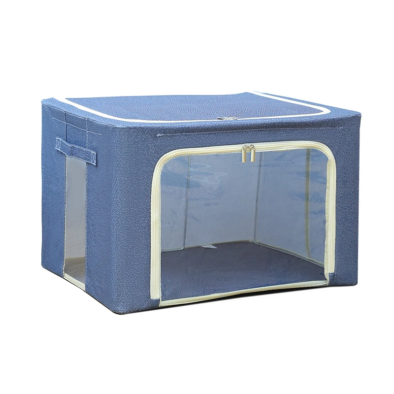 Cation Clothes Storage Box Stackable Foldable Organizer,Sturdy Handles with Metal Frame for Clothes with Clear Window and zipper