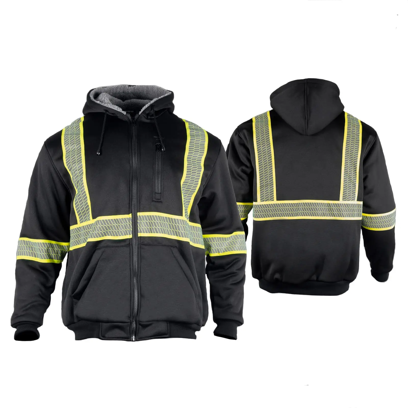 OEM Customizable Logo Winter High Visibility Class 3 Reflective Safety Workwear Black Hoodie Sweater made Polyester Nylon Winter
