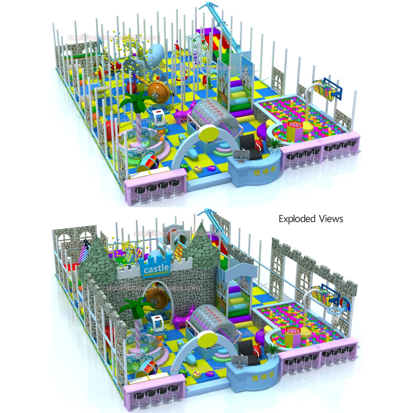 Dream customizable giant 150sq.m play area 4 levels castle theme indoor maze playroom playground equipment for kids