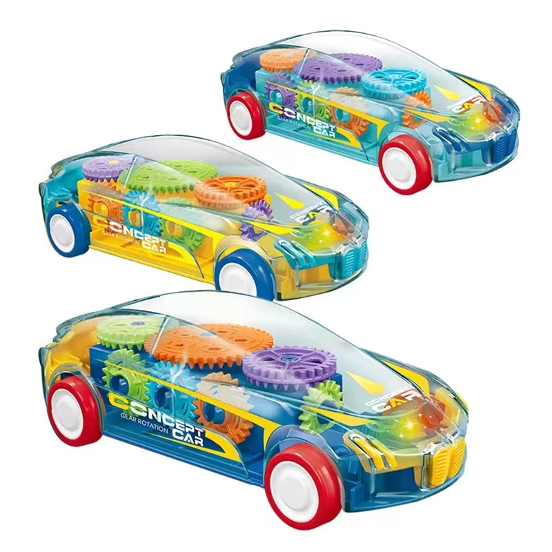 2022 Transparent Toys Jumping Led Lights System Rotating Gear Car Toy