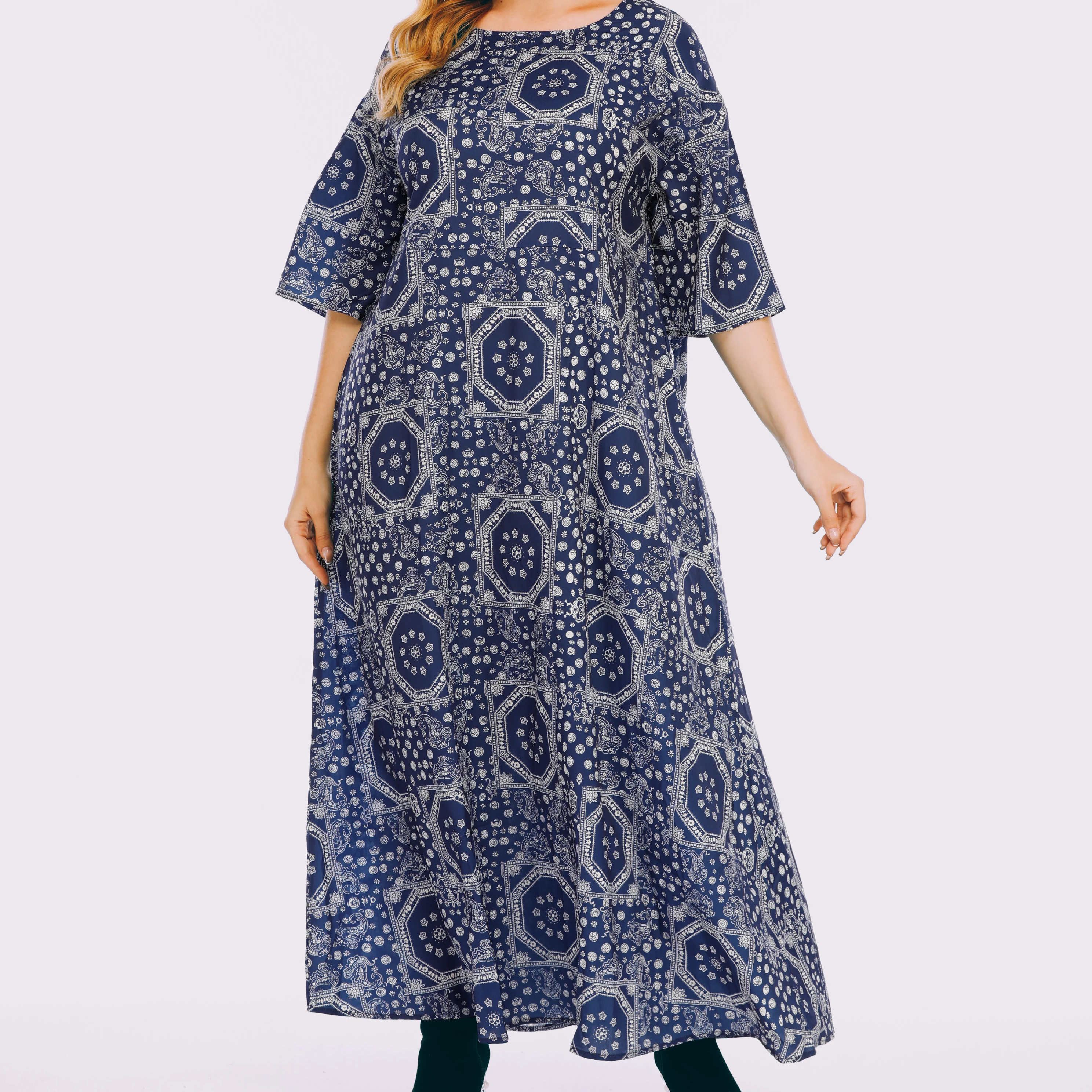
2020 Vestiti Eruo And Us Summer Print Sleeve Skirts Loose Plus-Size Women Casual Vintage Floral Dresses 