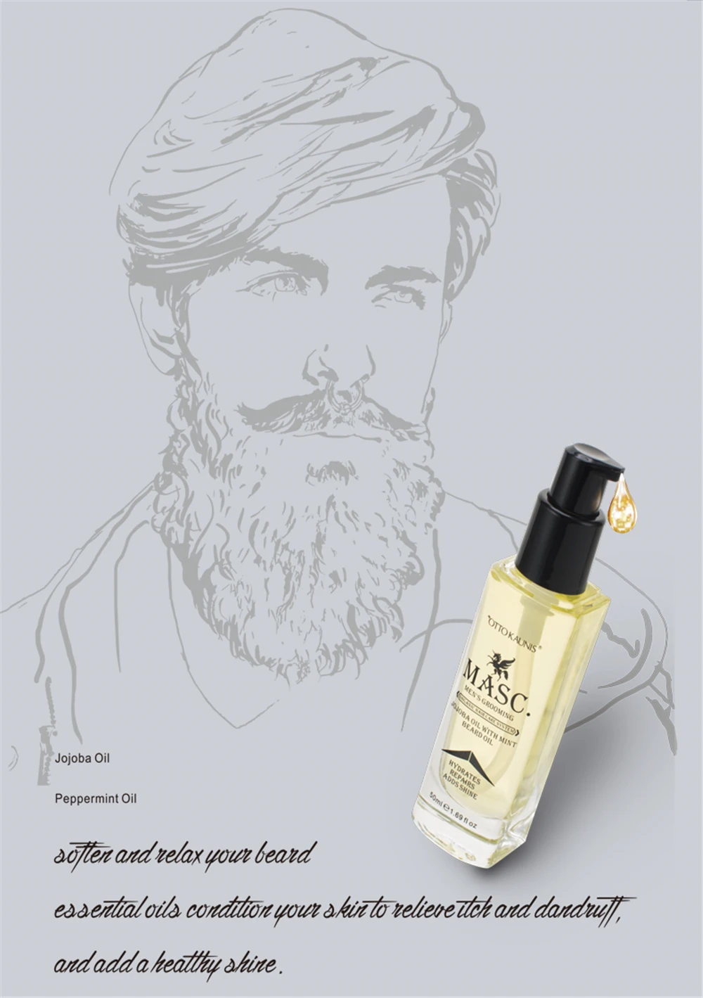 
OEM Men Grooming Organic 100% Natural Jojoba Oil Soften and Refresh Beard Oil Men 