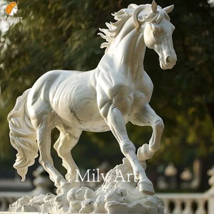 Life Size Home Decor Hand Carving White Marble Horse Statue Sculpture for Sale