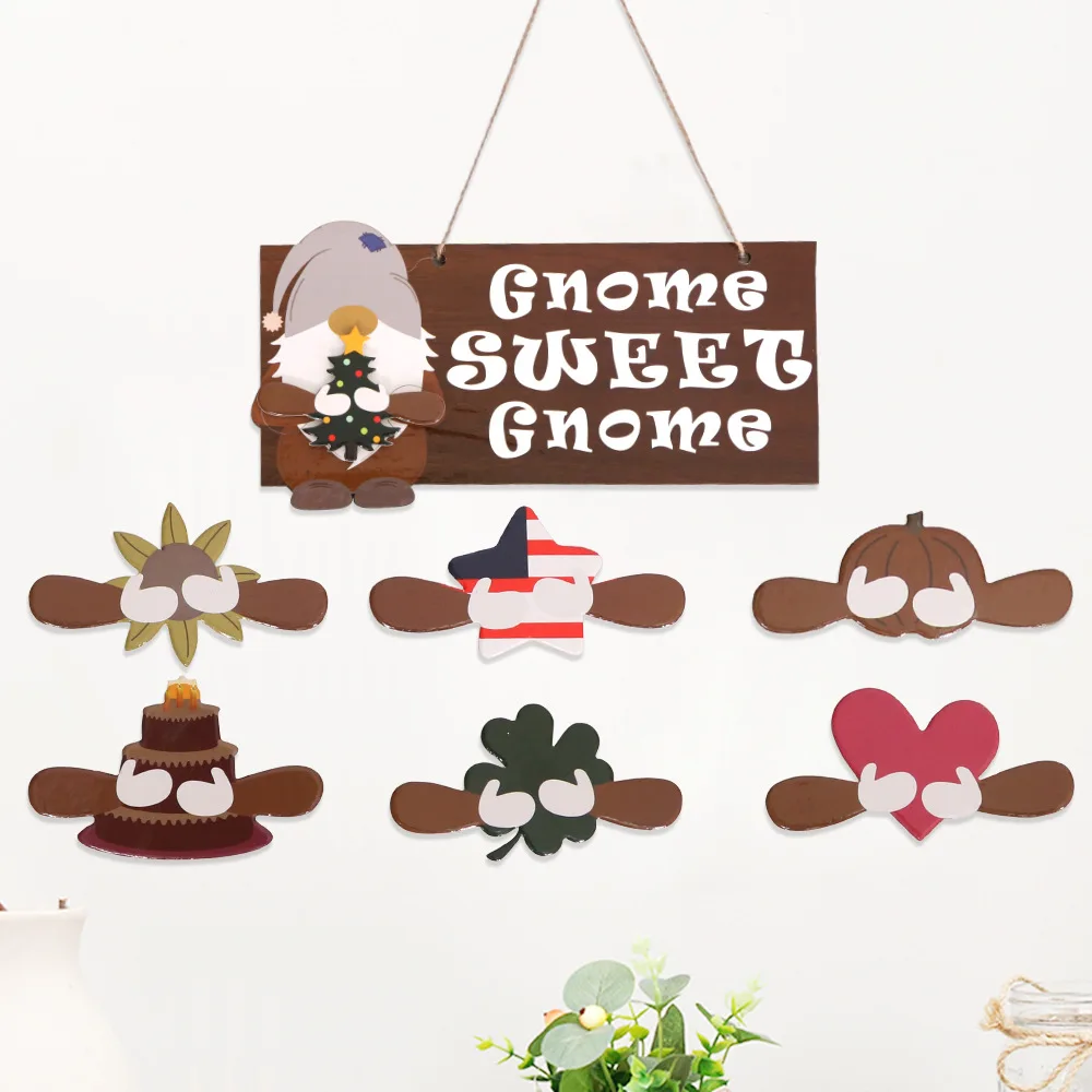 New Welcome DIY Wooden Door Sign Hanging Round Gnome Sign Christmas Front Door Decoration