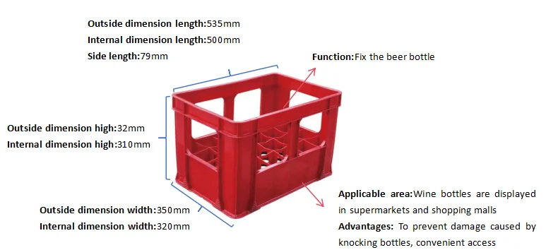 HAOSEN Recyclable PP HDPE Plastic Beer Storage Box 24 Bottles 650ml Capacity Stackable Mesh Basket Convenient Transport Storage