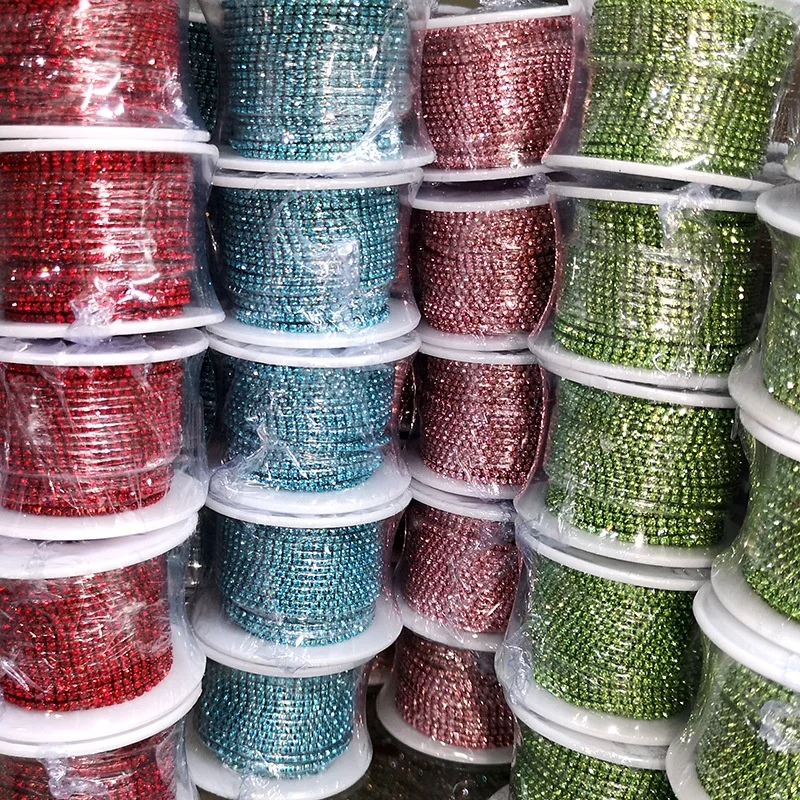 Wholesale Colorful Glass Crystal Rhinestone Cup Chain Sew On Trimming Stone Cup Rhinestone Chains for Shoes Garment Accessories