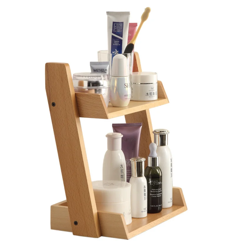 
Nordic Multipurpose 2 Layer Beech Wood Tabletop Spice Makeup Cosmetics Office Holder and Organizer for Bathroom Kitchen Bedroom 