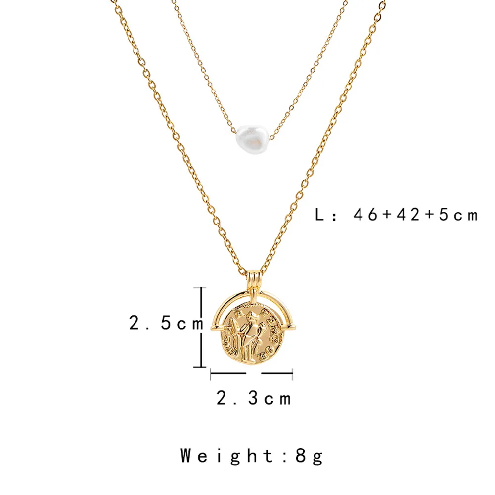 
Dvacaman 2021 Fashion Designer Dainty Multi Layer Portrait Coin Pearl Pendant Necklace Stainless Steel Necklace for Women 