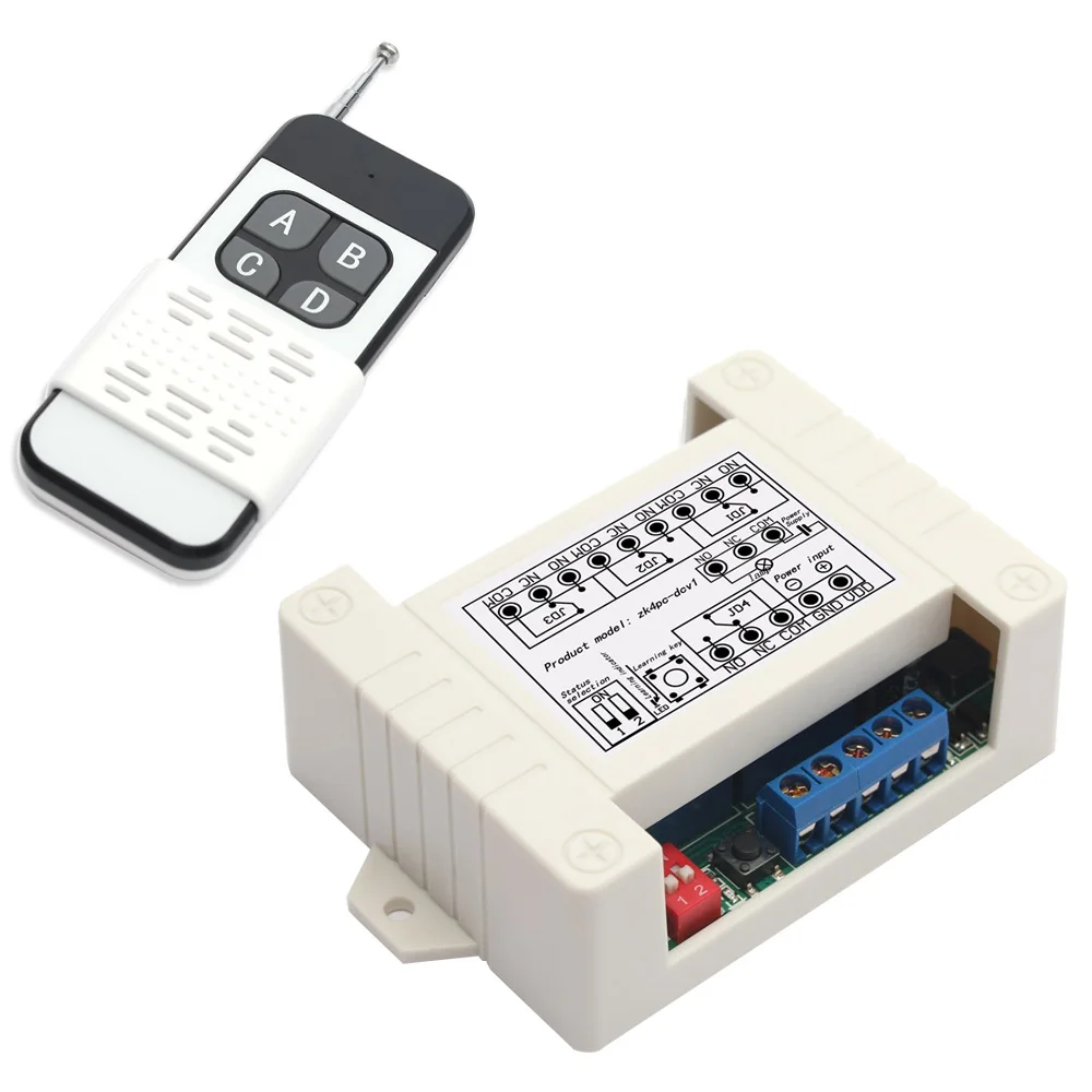 Радиочастотный передатчик и приемник, 12 В постоянного тока, 433 МГц, 4 канала, 1 км