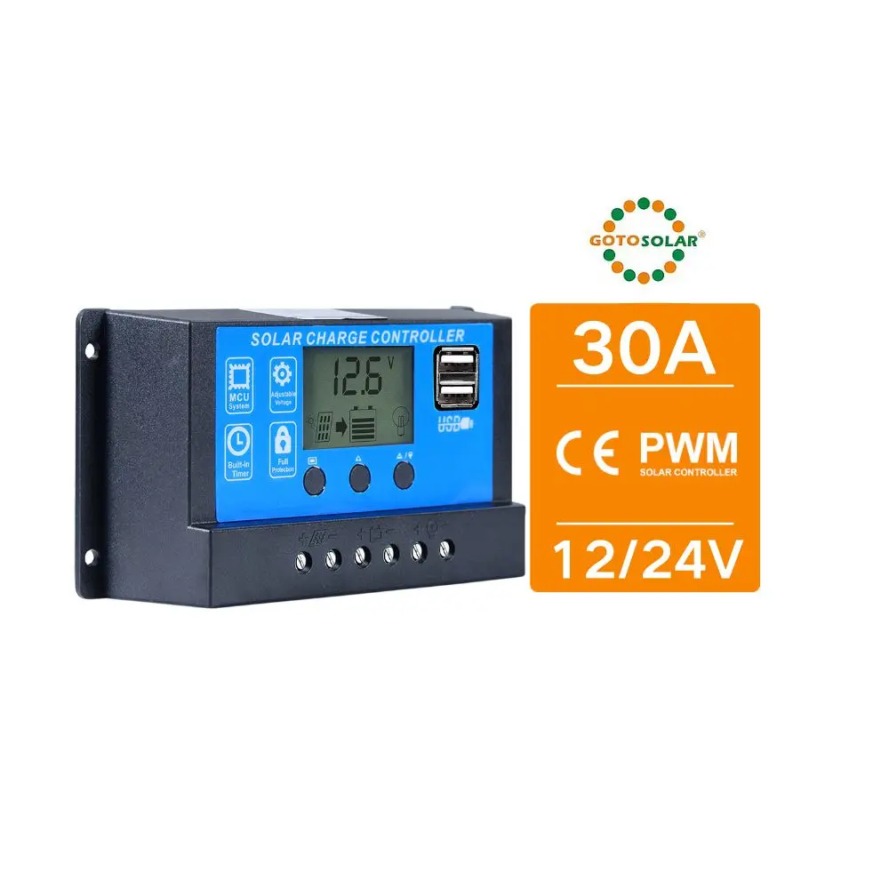 GOTO SOLAR GT Солнечный контроллер заводская цена 30A PWM 12V/24V автоматический регулятор зарядки аккумулятора