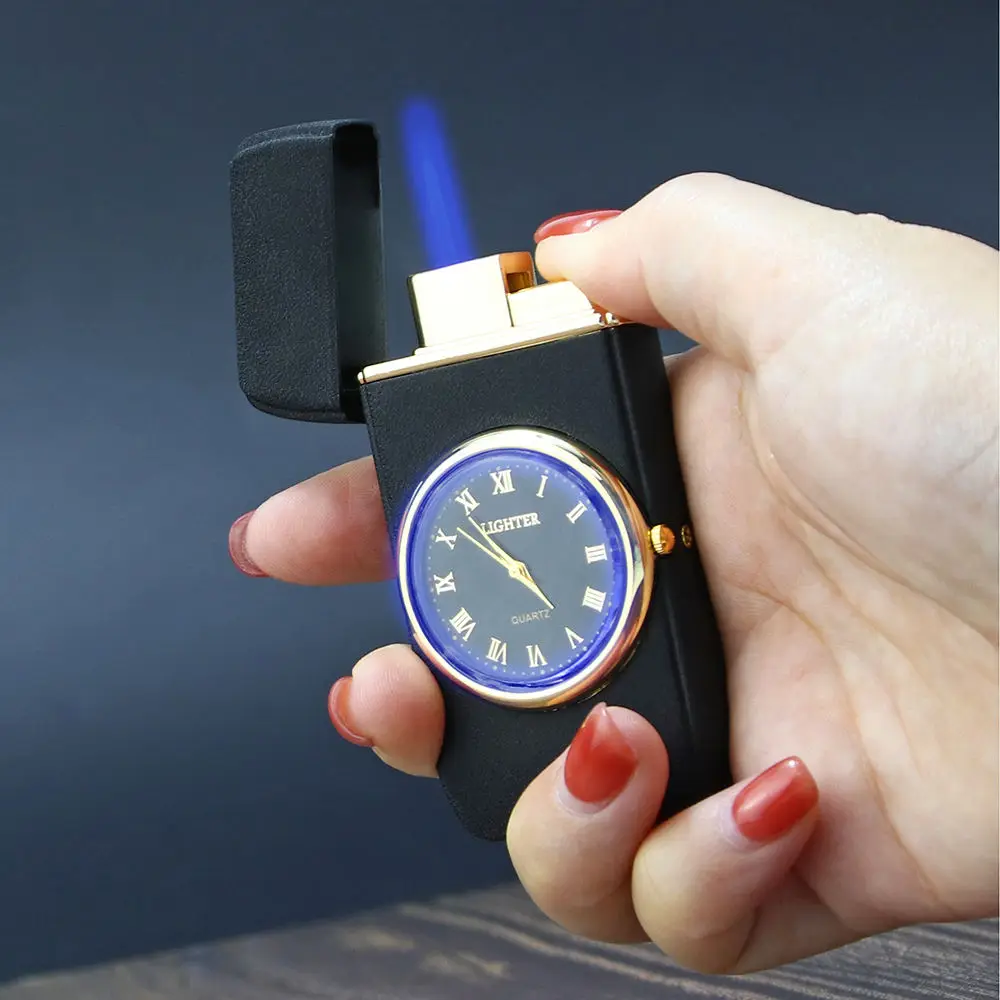 Fashion Watch Lighters Cigarette Custom Wholesale Windproof Clock Men Metal Cigar Lighter With Watch