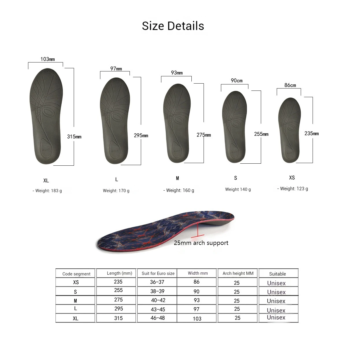 Olian EVA Hardness Cushion Orthotic Flat Feet Insoles For Plantar Fasciitis