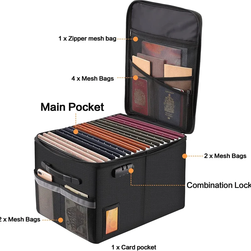 Newest File Box With Lock Fireproof Document Silicone Coated Dust Proof Collapsible