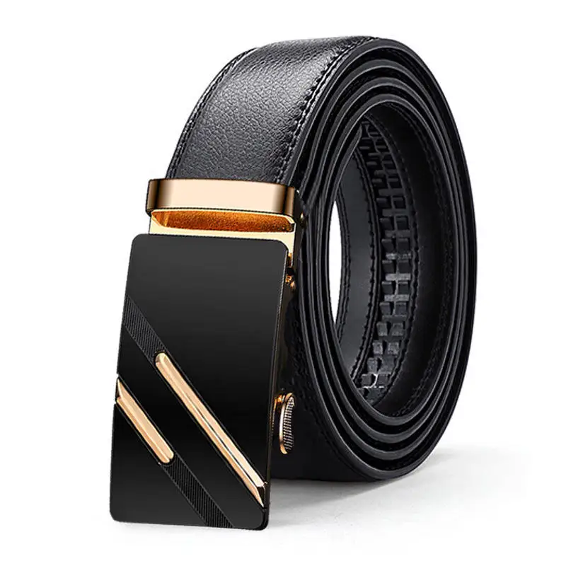 Wholesale Adjustable Business Black Automatic Buckle Belt Men Ratchet Pu Genuine Leather Belts