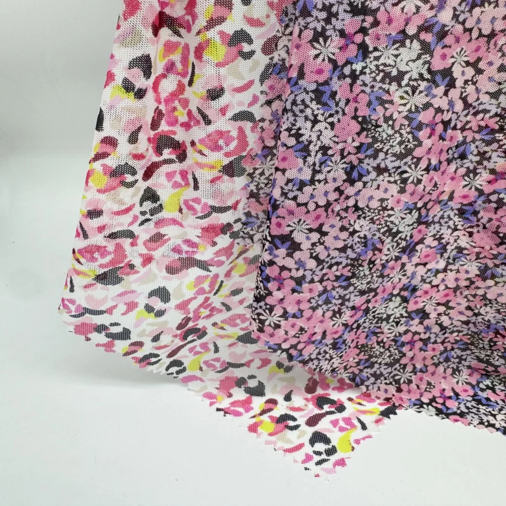 New Design Printed Power Net Mesh Fabric For Lingerie Polyester Elastic Fabric 4 Way Stretch Mesh Fabric