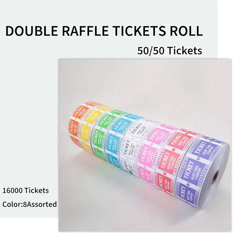 Stock 65mmx156mm 2000 Raffle Colorful Lottery Arcade Double Side Game Redemption Sheet Ticket Rolls for Concerts Party Coupon