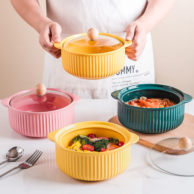 Ceramic Tableware Single Japanese Style Instant Noodle Bowl With Lid Student Dormitory