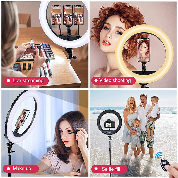 Wholesale Remote 3 Color 2700K-5500K Dimmable 45CM 18inch Ring Fill Lamp Selfie Makeup LED 45 cm Ring Light 18 inch Ringlight