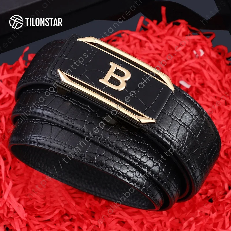 TILONSTAR TDY117 High Quality Adjustable Automatic Buckle Split PU Crocodile Pattern Leather Belt