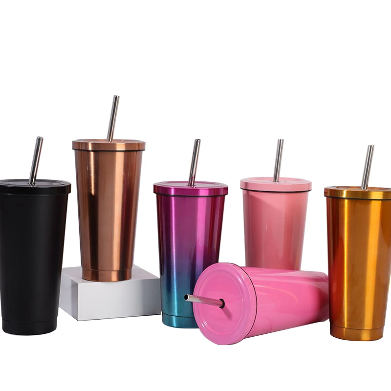 Klooper Wholesale 17oz Double Wall 304 Stainless Steel Vacuum Insulated Tumbler Thermal Cups Coffee Mugs with Straw Iced Cup