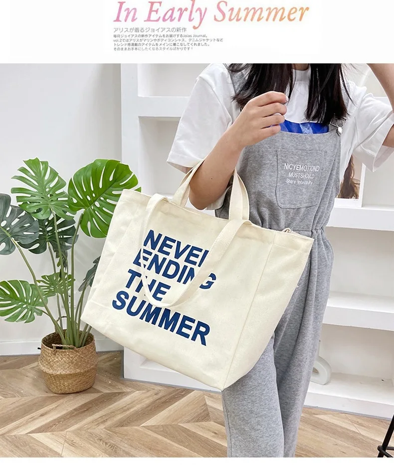 Wholesale Travel Recycled Sublimation Shoulder Shopping College Cotton Custom Printed Logo Women Canvas Tote Bag