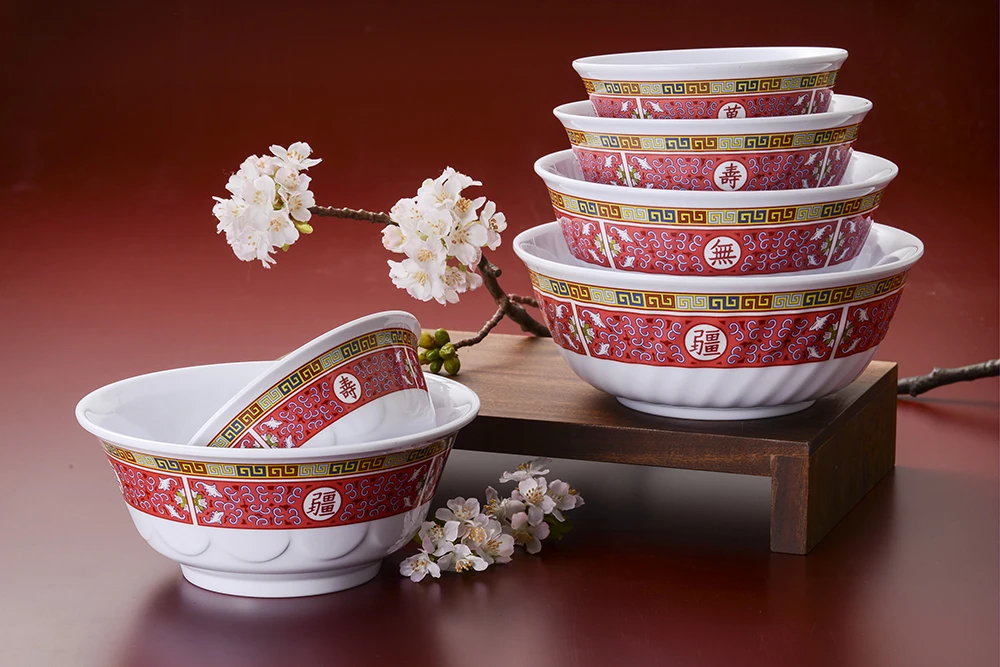 Restaurant Salad Soup Ramen Serving Dinner Noodle Bowl Set Custom Chinese Print Melamine Bowl