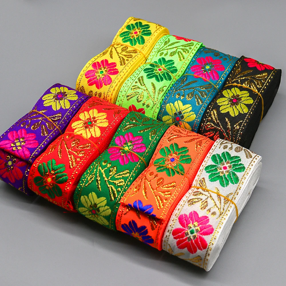 New design polyester webbing custom 44mm decorative handmade metallic ethnic jacquard webbing for bag clothing