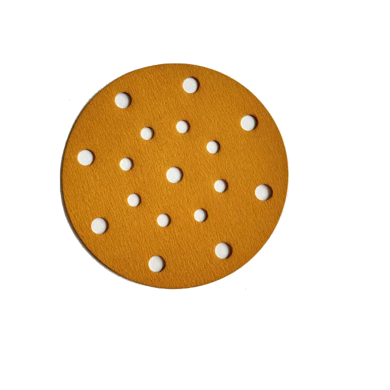 6inch 9holes Yellow sanding disc with holes hook ring gold sanding disc aluminum oxide dry sandpaper disc for automobile