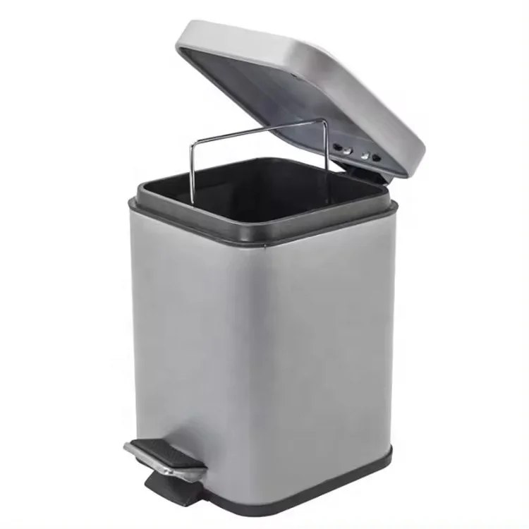 3L+20L Square Shape Trash Bin Set Metal Pedal Bin Stainless Steel Dustbin