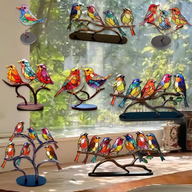 Novelty Desktop Ornaments New Wood Humming bird Stained Desk Ornament Colorful Birds Home Desktop Decorations