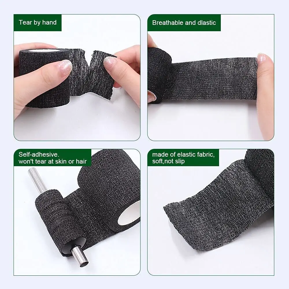 Wholesale Eco-Friendly Tattoo Grip Tape Self-Adhesive Bandage Wrap Black Elastic Tattoo Machine Tape