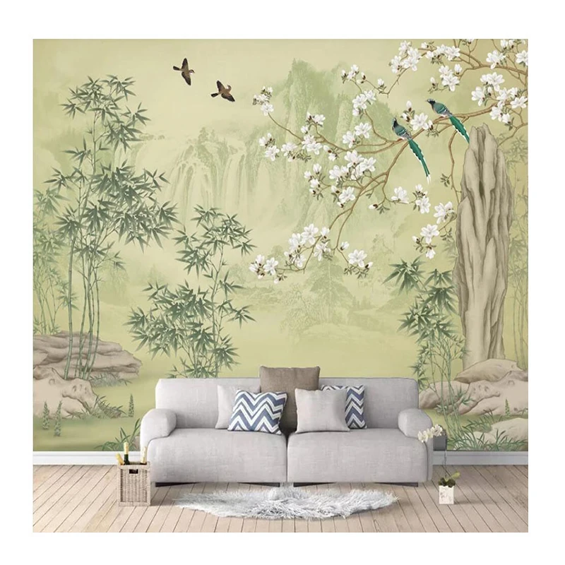 KOMNNI Custom 3D Bamboo Forest Wallpaper Flowers And Birds Classical Wall Mural Living Room Study Home Decor Frescoes